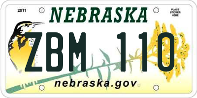 NE license plate ZBM110