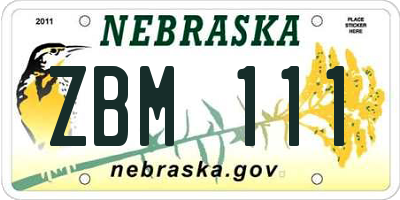 NE license plate ZBM111