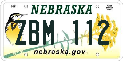 NE license plate ZBM112