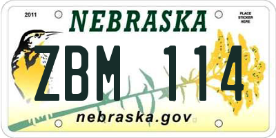 NE license plate ZBM114