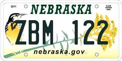 NE license plate ZBM122