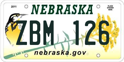 NE license plate ZBM126