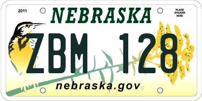 NE license plate ZBM128