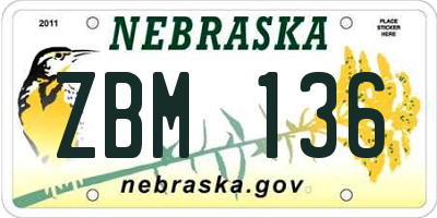 NE license plate ZBM136
