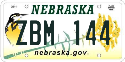 NE license plate ZBM144