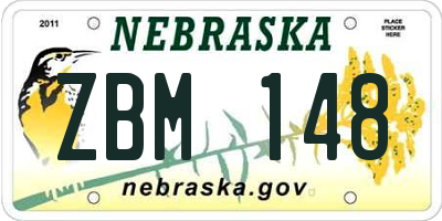 NE license plate ZBM148