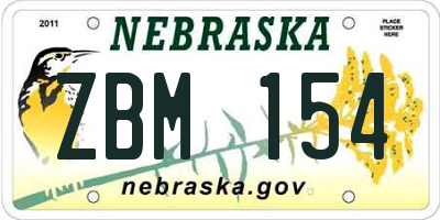 NE license plate ZBM154