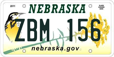 NE license plate ZBM156