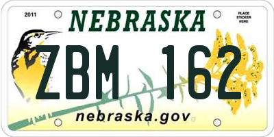 NE license plate ZBM162