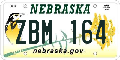 NE license plate ZBM164