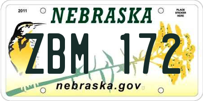 NE license plate ZBM172