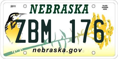 NE license plate ZBM176