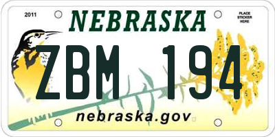 NE license plate ZBM194