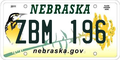 NE license plate ZBM196
