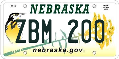 NE license plate ZBM200