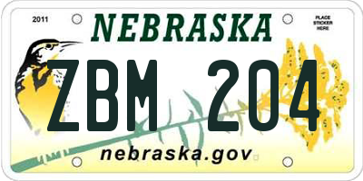 NE license plate ZBM204