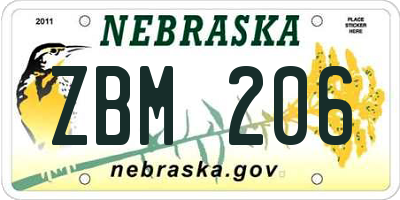 NE license plate ZBM206