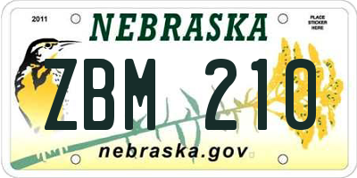 NE license plate ZBM210