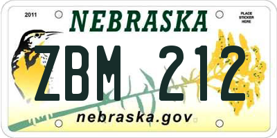 NE license plate ZBM212