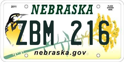NE license plate ZBM216