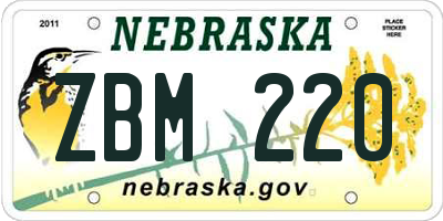 NE license plate ZBM220