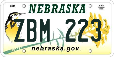 NE license plate ZBM223