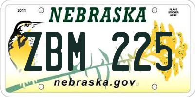 NE license plate ZBM225