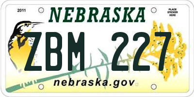 NE license plate ZBM227