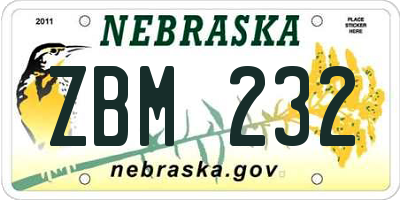 NE license plate ZBM232