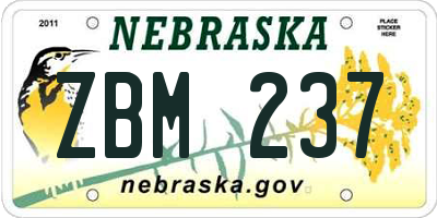 NE license plate ZBM237