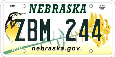 NE license plate ZBM244