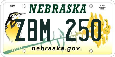 NE license plate ZBM250