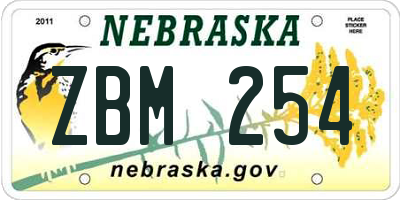 NE license plate ZBM254