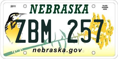 NE license plate ZBM257