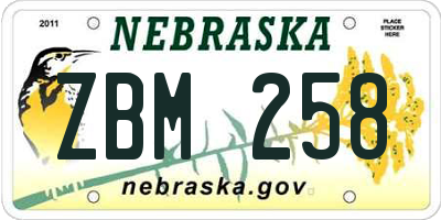 NE license plate ZBM258