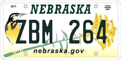 NE license plate ZBM264