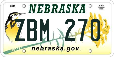 NE license plate ZBM270
