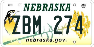 NE license plate ZBM274