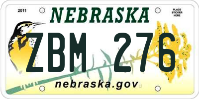 NE license plate ZBM276