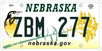 NE license plate ZBM277