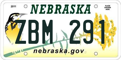 NE license plate ZBM291