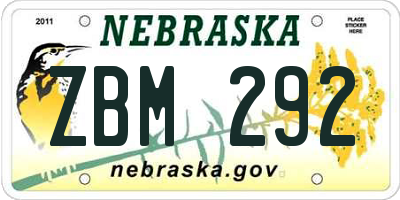 NE license plate ZBM292