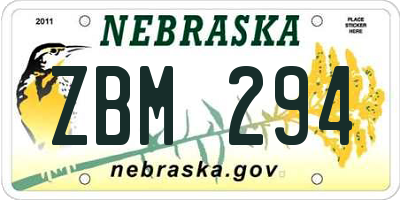 NE license plate ZBM294