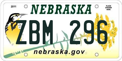 NE license plate ZBM296