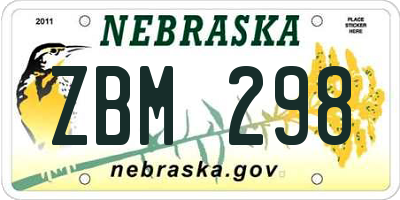 NE license plate ZBM298