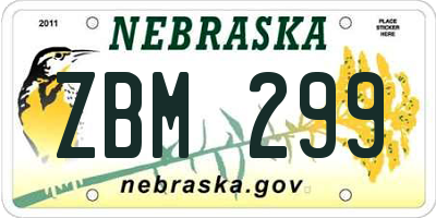 NE license plate ZBM299