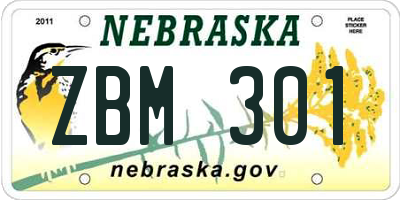 NE license plate ZBM301