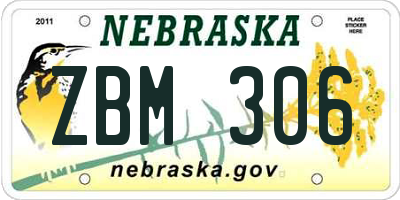 NE license plate ZBM306