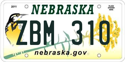NE license plate ZBM310