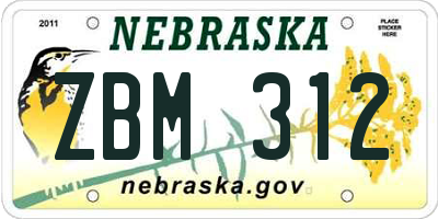 NE license plate ZBM312